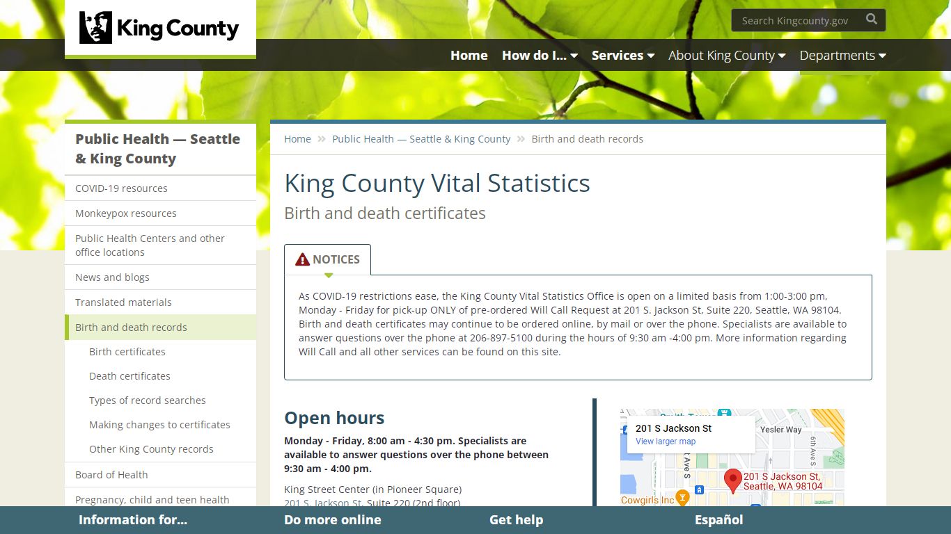 King County Vital Statistics - King County